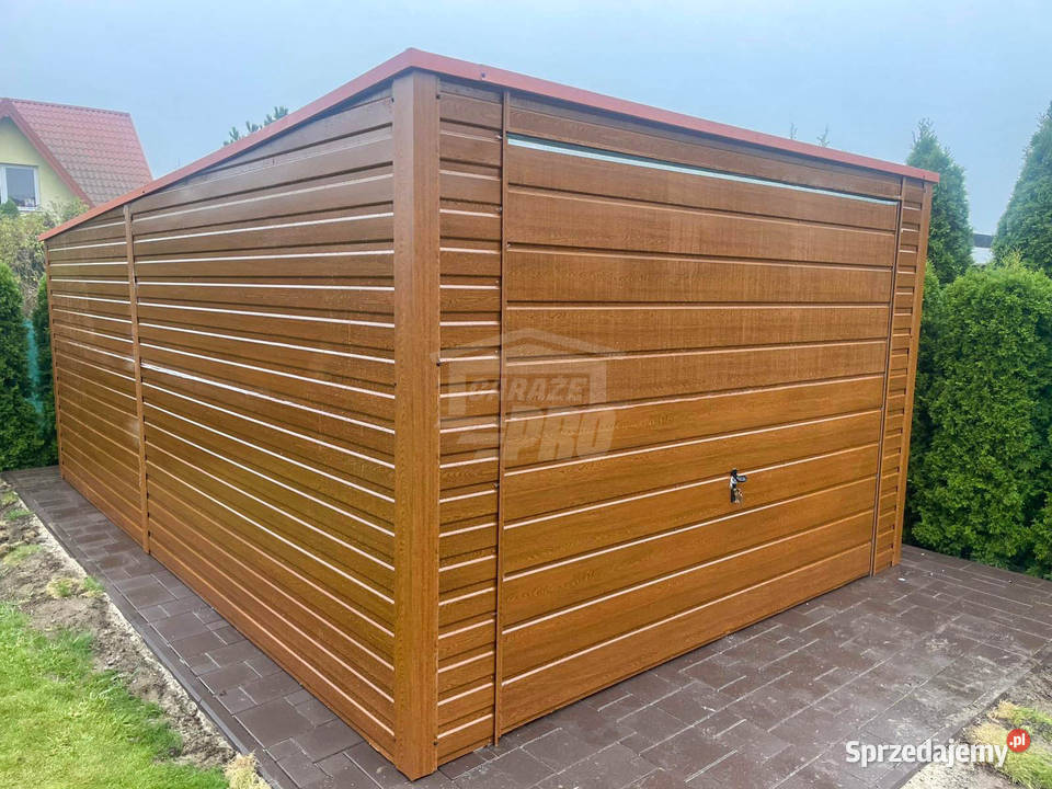 Garaż blaszany 35x6m brama drewnopodobny dach Kalwaria Zebrzydowska