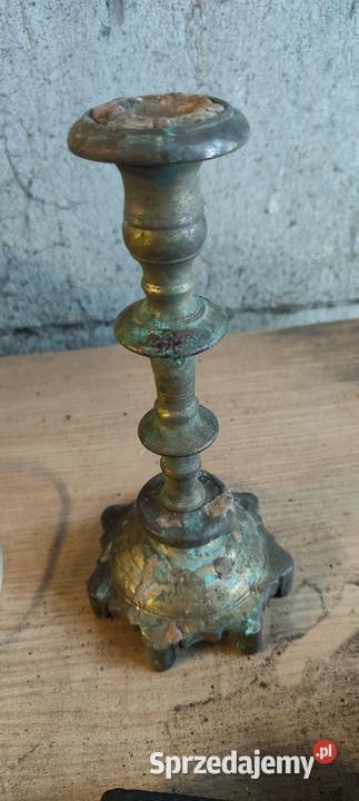 Stary antyczny świecznik mosiężny szabasowy Zwoleń