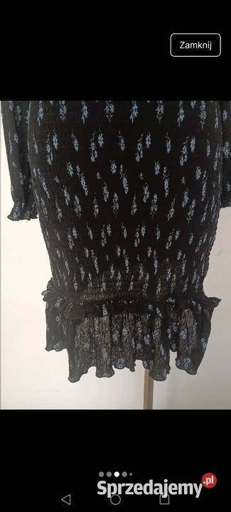 Czarna sukienka z baskinką kwiaty długa Moda i Styl Krosno