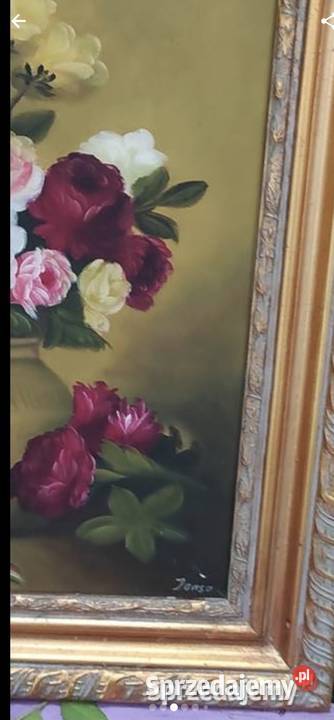 Stylowy Obraz Olej Płótno Kwiaty Bukiet Złota Pabianice