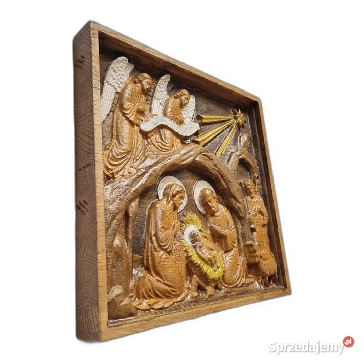 Ręcznie malowana płaskorzeźba Szopka Obrazki i obrazy