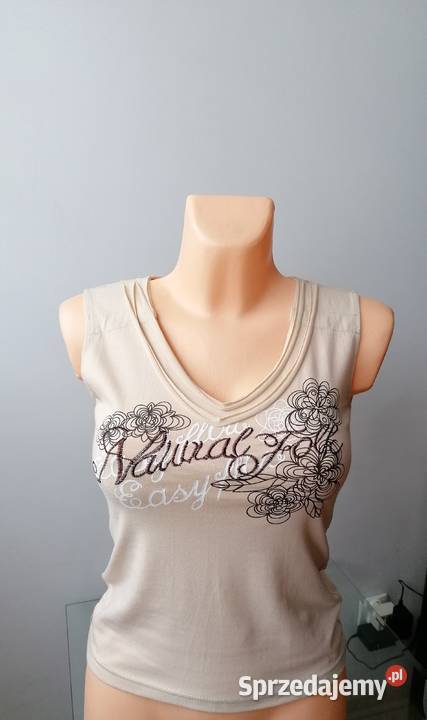 DAMSKI BEŻOWY TOP Z HAFTEM R UNIWERSALNY Na ramiączkach Łódź