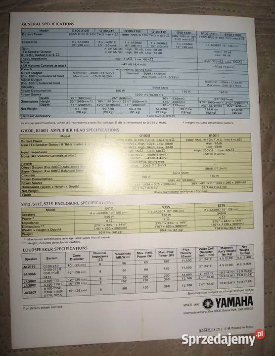 Yamaha Guitar Amplifiers catalog katalog Kępice