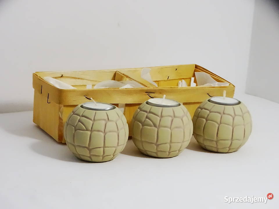 Zestaw dekoracyjny 3 świeczniki koszyk drewniany