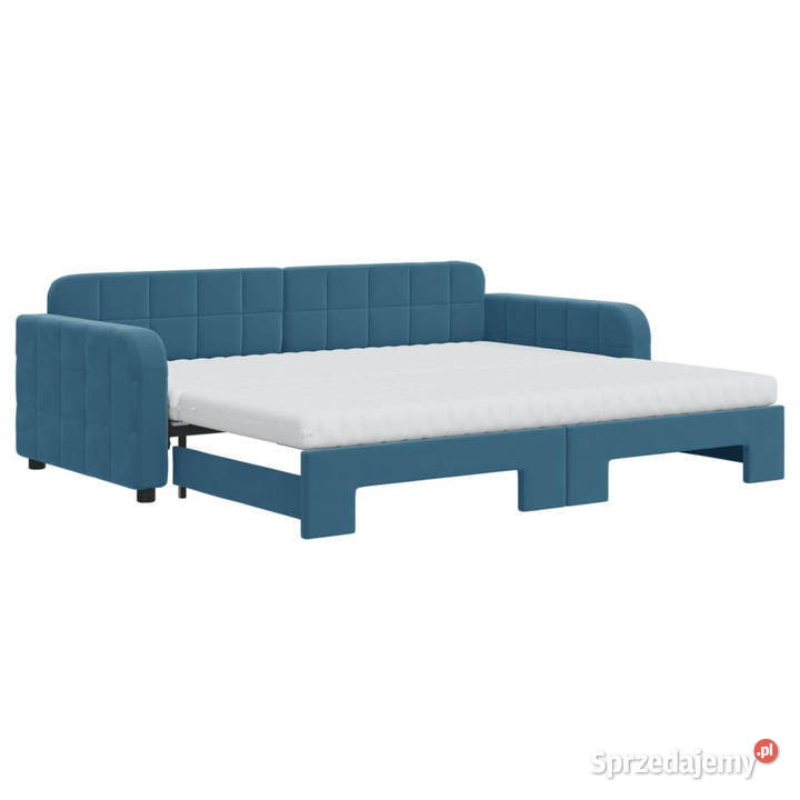 Sofa rozsuwana z materacami niebieska aksamit 100cm mazowieckie Warszawa
