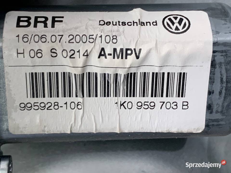 PODNOŚNIK SZYBY PRAWY TYŁ VW TOURAN 1T0839729H