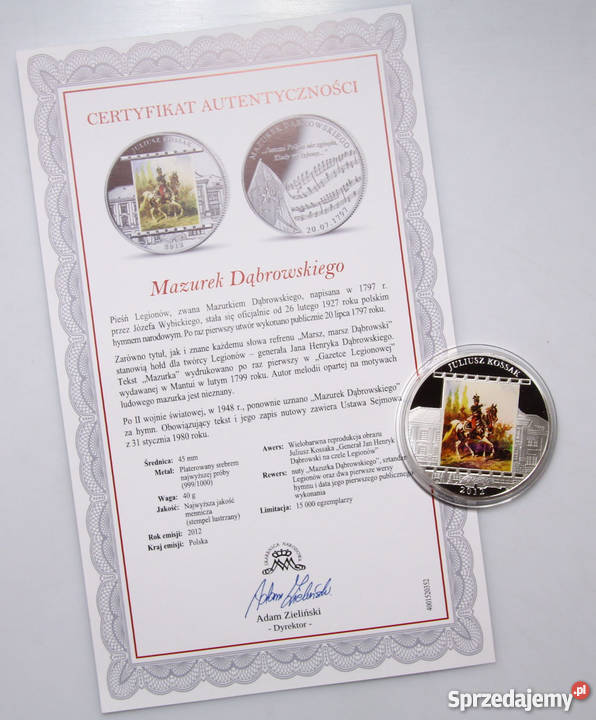 Nowa Moneta Medal Kossak Hymn Mazurek