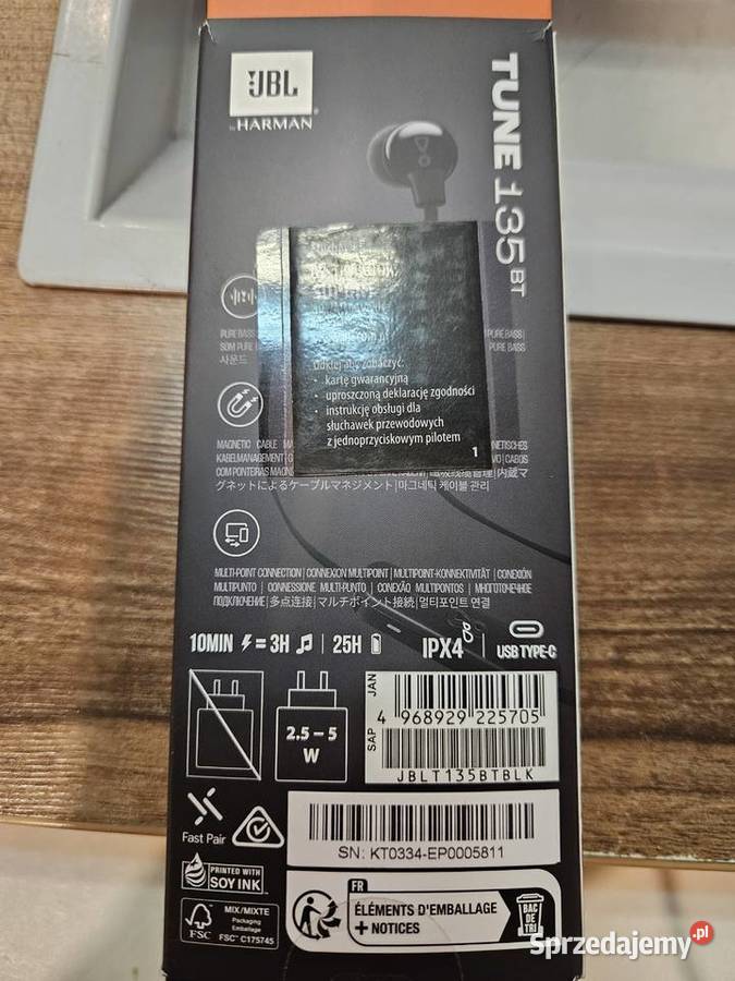 Słuchawki bezprzewodowe JBL Tune 135 BT Czarne Elektronika