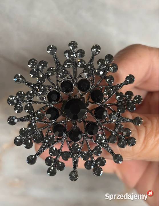 Broszka kwiat gwiazda kryształki grafitowe Kraków sprzedam