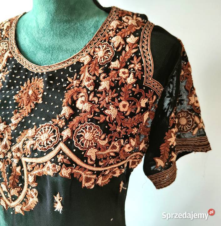 Indyjska tunika vintage retro sukienka czarna brązowy/beżowy Szczecin