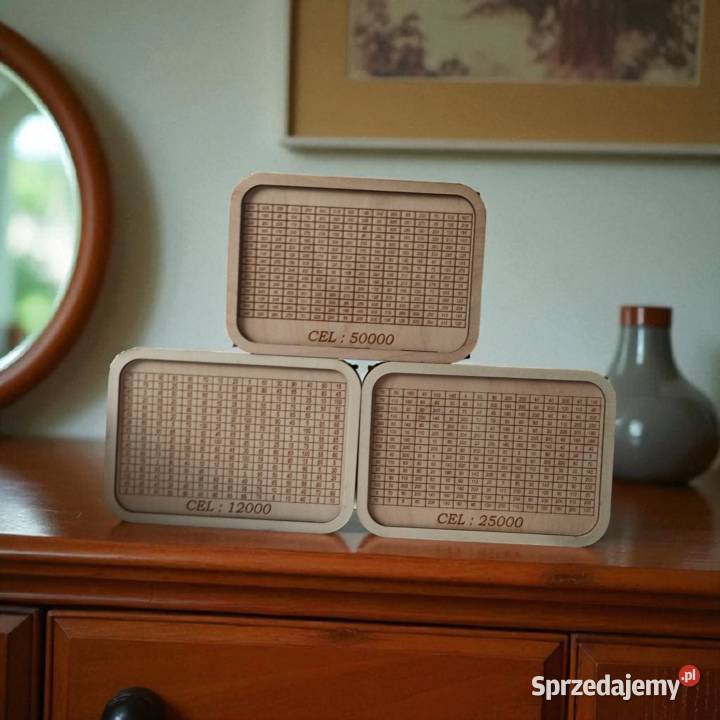 Drewniana Grawerowana Skarbonka Wykreślanka z