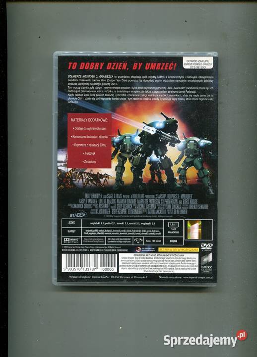 Żołnierze Kosmosu 3 Grabieżca Film DVD Szczecin sprzedam