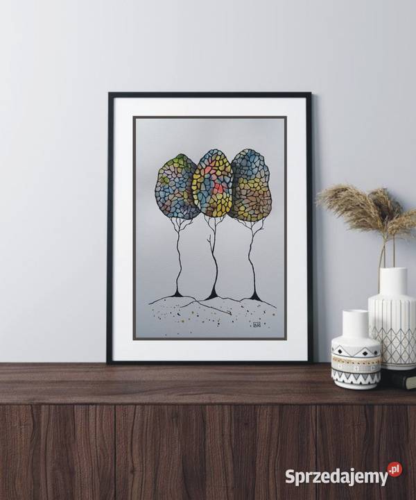 Akwarela Akwarelka Obraz pt Drzewa Przyjaciele 8 Malarstwo mazowieckie Warszawa