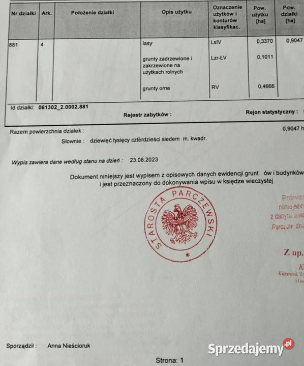 Sprzedam Pole z lasem lubelskie Gęś sprzedam