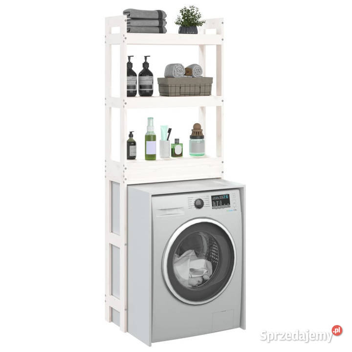 Półka łazienkowa biała 63x26x171 lite drewno