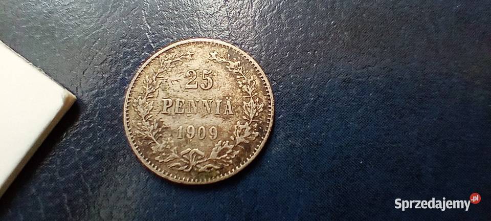 Stare monety 25 pennia 1909 Finlandia srebro Lesko
