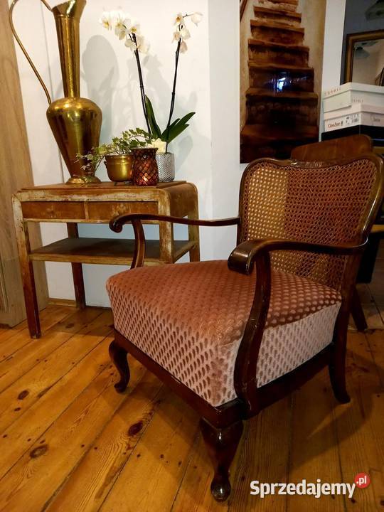 fotel retro styl biedermeier rafia ludwik art Gdańsk