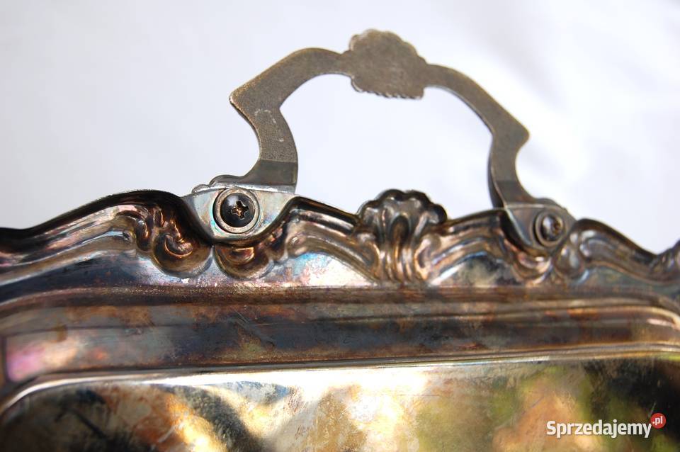 Duża taca platerowana posrebrzana grawerowana