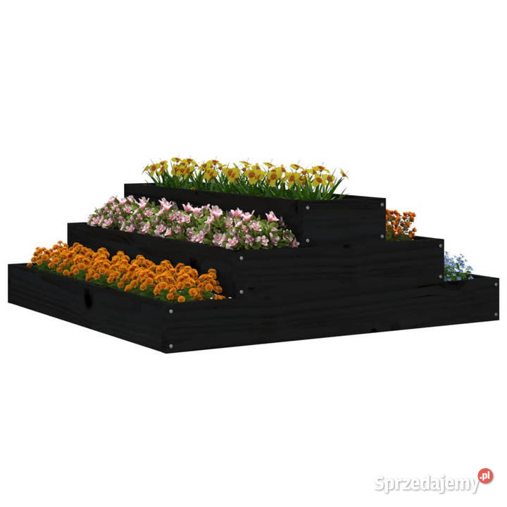 Donica czarna 80x80x27 lite drewno sosnowe
