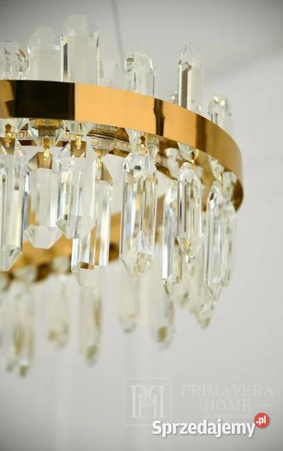 Żyrandol kryształowy glamour złoty podłużny Warszawa