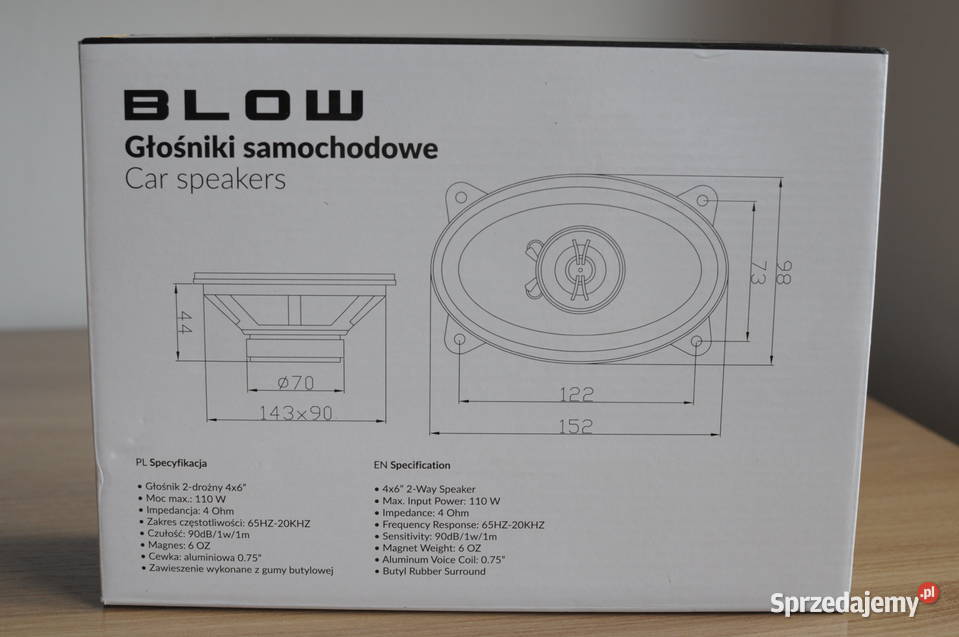 Nowe głośniki samochodowe dwudrożne owalne 4x6 lubelskie Zwierzyniec sprzedam