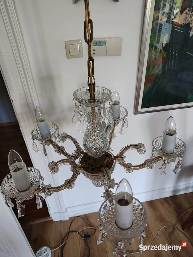 Lampa wisząca metal kryształ Czechosłowacja lata Legnica