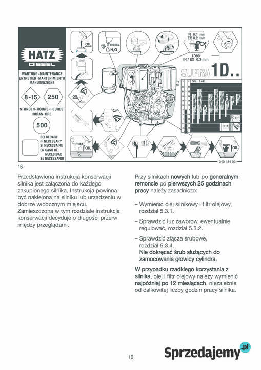 Hatz diesel 1D90V 1D90 W instrukcja użytkowania podkarpackie Stalowa Wola