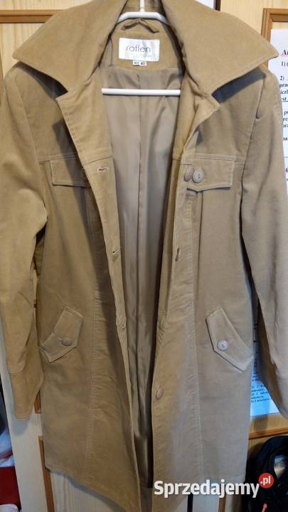 Płaszcz beżowy sztruksowy M L 38 40 nowy Farlen Kurtki i płaszcze