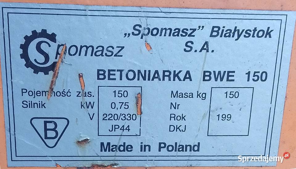 Betoniarka BWE150 150 Litrów 3fazowa Spomasz Betoniarki Włocławek