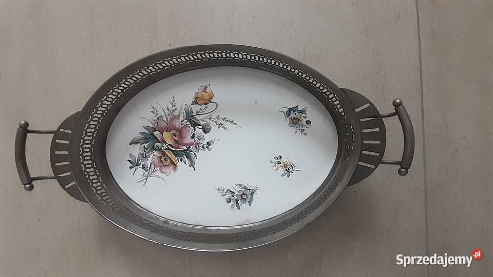 Patera metalowa z porcelanowymzdobionym dnem Wrocław