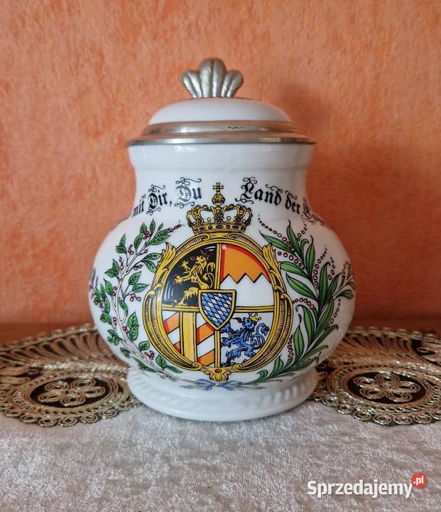 Kolekcjonerski Kufel Porcelanowy Herb Bawarii biały Cieszyn