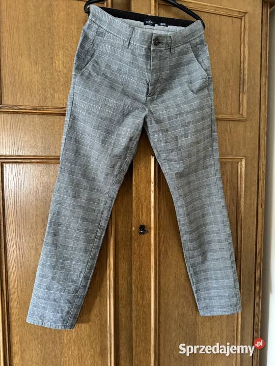 Spodnie męski 3232 Carry w kratkę szarobiałe Rozmiar M Częstochowa