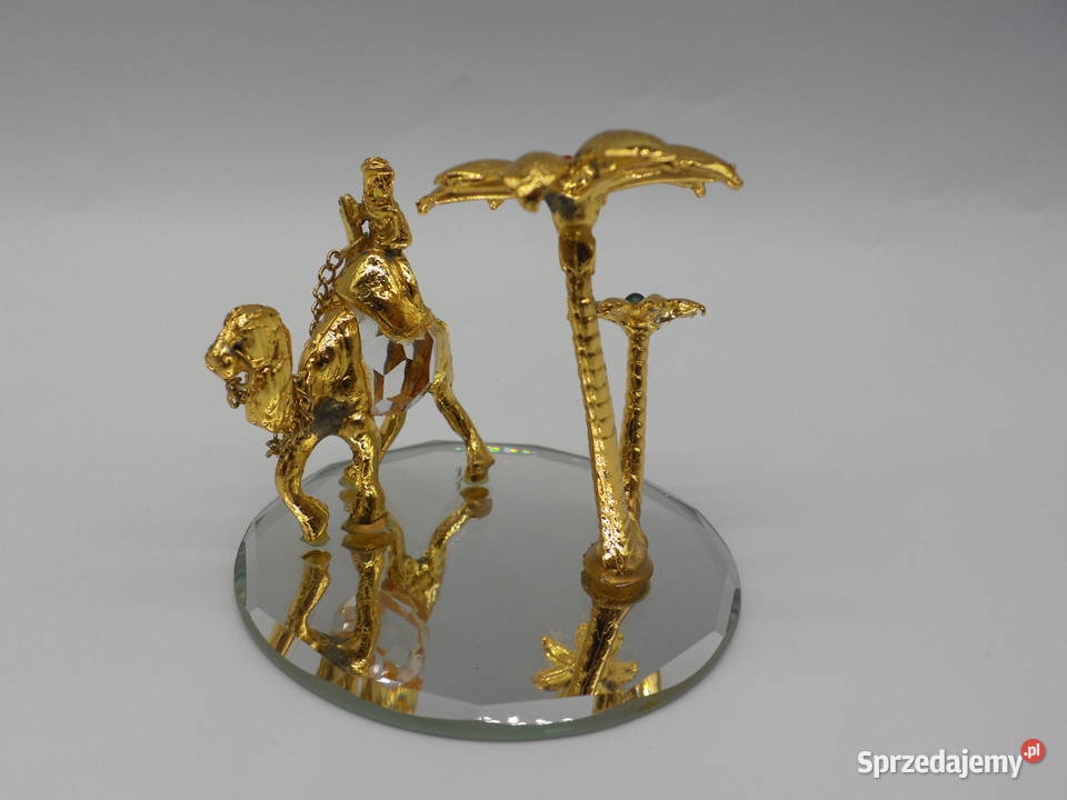 Pozłacana Figurka Wielbłąd z Beduinem i Palmami Porcelana i szkło sprzedam