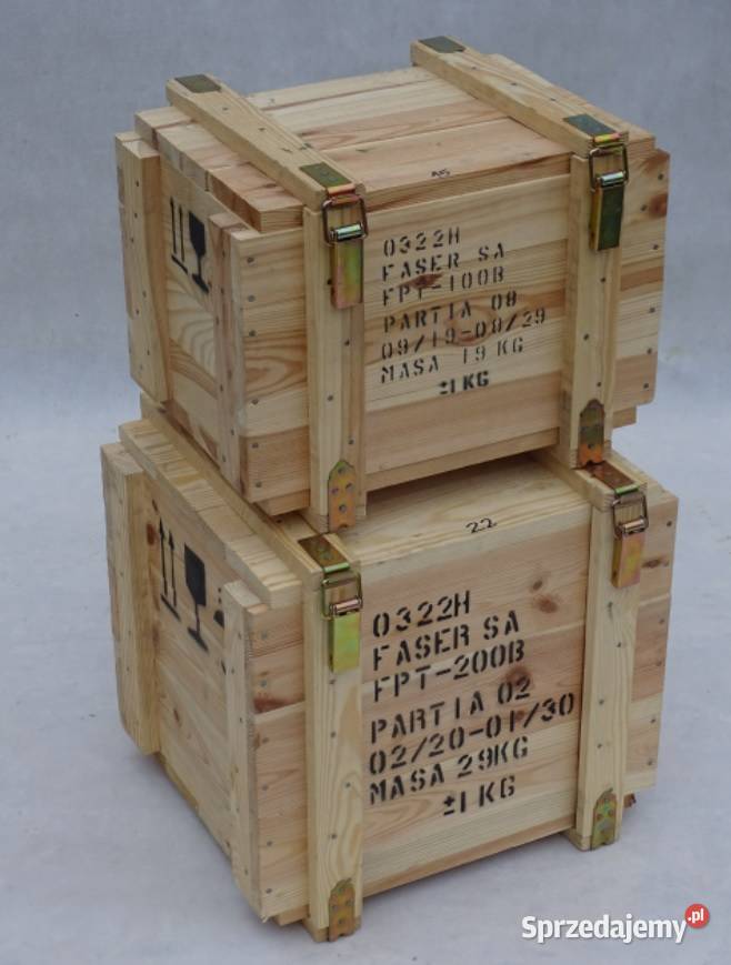 Skrzynie wojskowe drewniane, kuferki, pojemnik  44x34x30