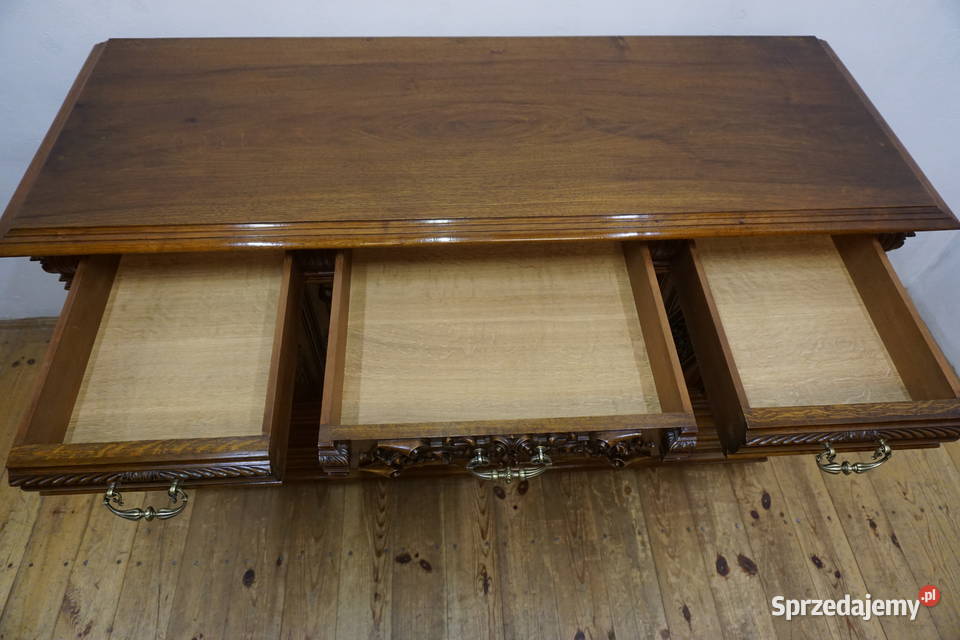 BOGATO RZEŹBIONA KOMODA TRZYDRZWIOWA ORZECH Niemcza