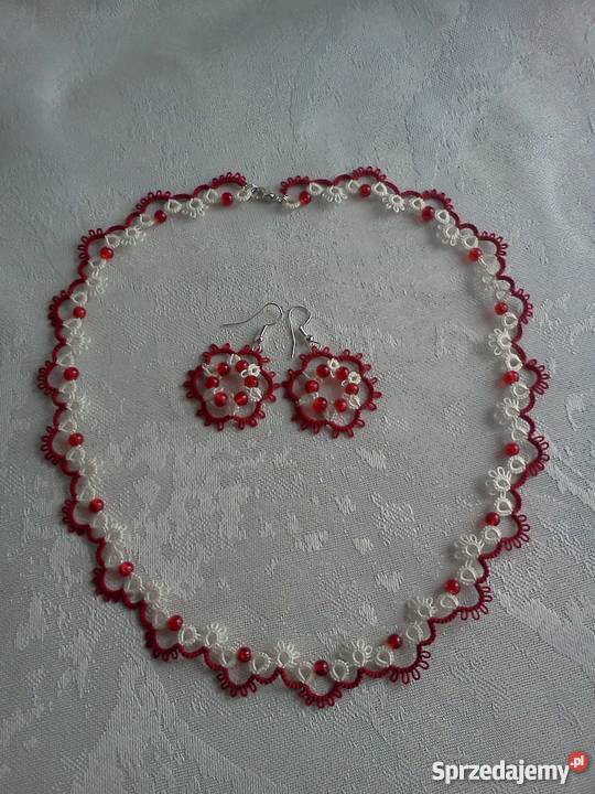 Komplet biżuterii frywolitkowej Wiśniowa