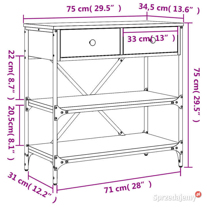 Stolik konsolowy czarny 75x345x75 WM833408 mazowieckie Warszawa