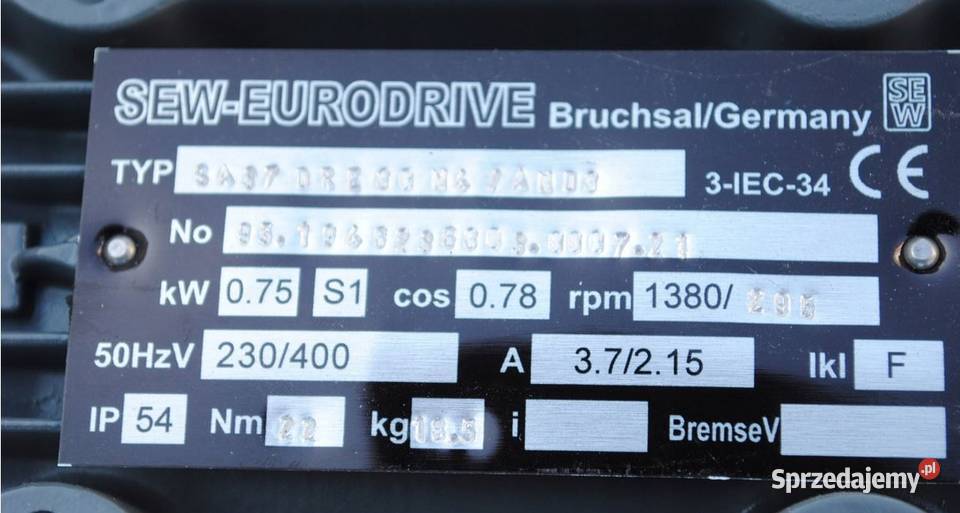 Motoreduktor kątowy 075kw 295obrmin Firmy SEW Kargowa