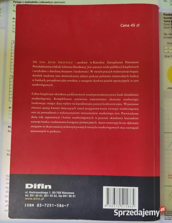 Marketing w działalności banku J Grzywacz Rok wydania 2006 małopolskie Wieliczka