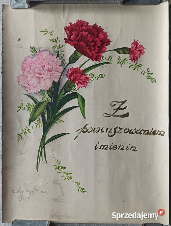 Stare przedwojenne ozdobne laurki ręcznie Wieluń sprzedam