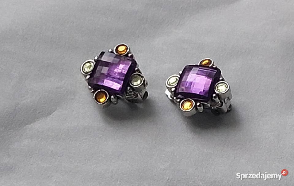 Kolczyki klipsy vintage fioletowy kamień i