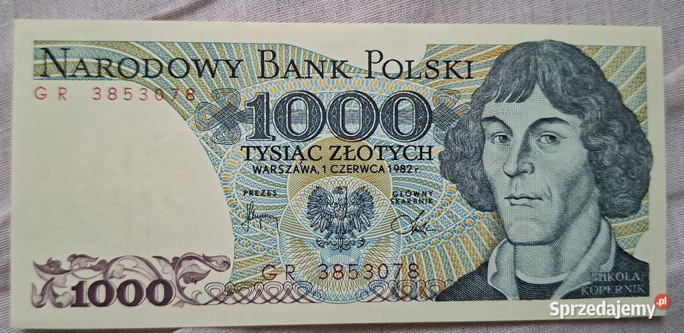 Banknot z PRL 1000 Dąbrowa Górnicza