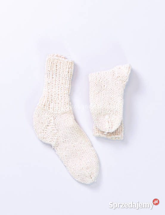 Wełniane skarpetki kremowe kostkę jednolite