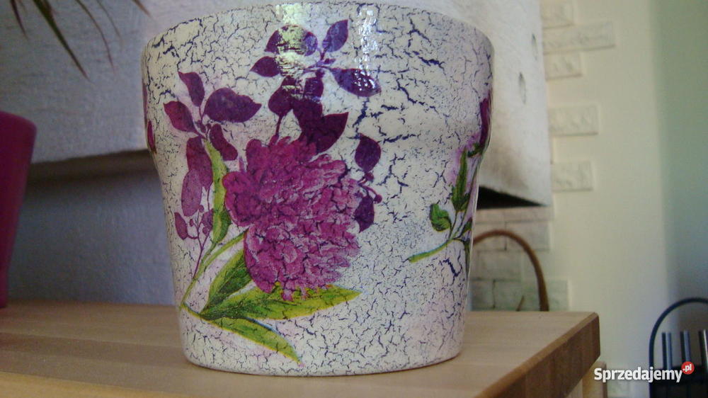 Osłonka doniczka ozdobiona metodą decoupage ręko Dekoracje i ozdoby łódzkie Łódź