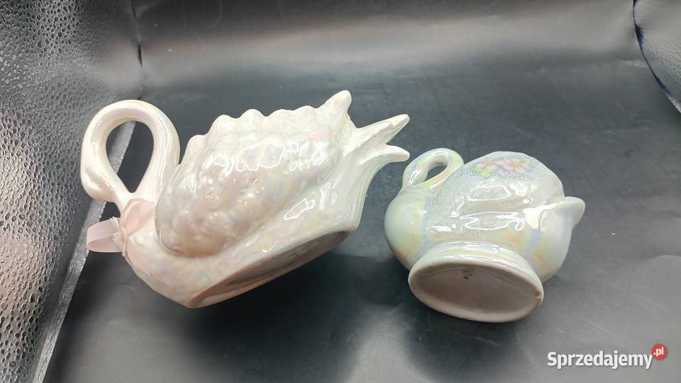 Para ptaki ceramiczne łabędzie iryzowane osłonki Doniczki i osłonki Zamość sprzedam
