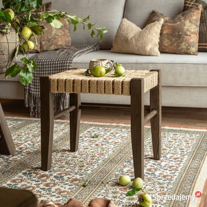 Woskowany taboret z jutowym siedziskiem COR 21 Dom i Ogród Maków Podhalański