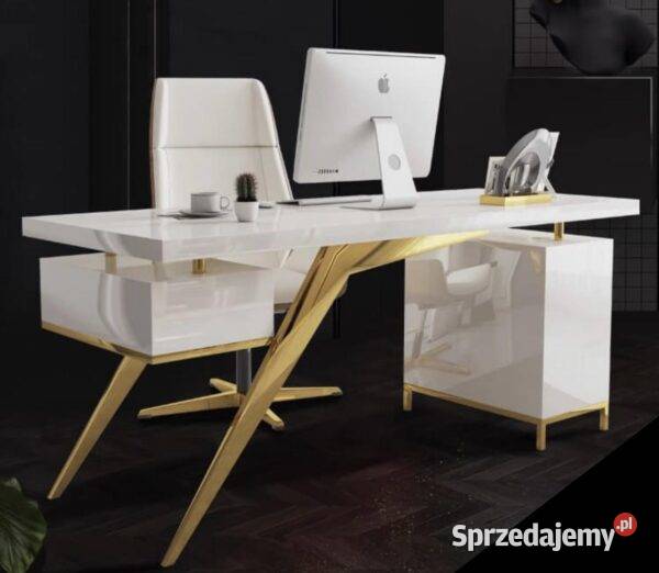 Białe złote biurko ze stali nierdzewnej Prima Golkowice