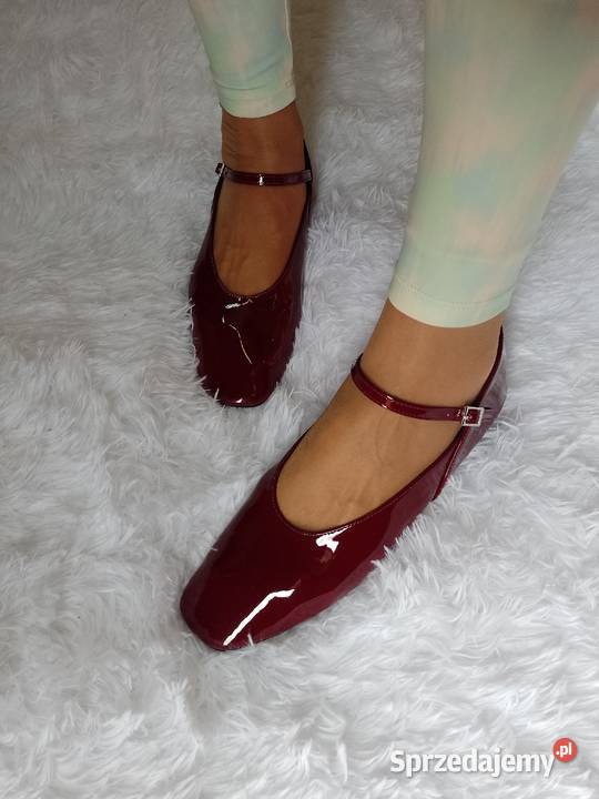 4041 Bordowe Baleriny wieczorowe z zapięciem czerwony Moda i Styl Kraków