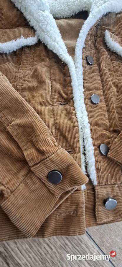 Sztruksowa kurtka brazowa Asos 36 S sherpy Bez wzoru