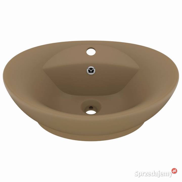 Owalna umywalka z przelewem kremowy mat 585x39